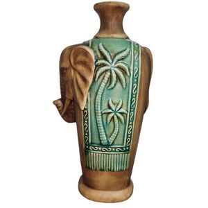 Vintage Large Elephant Vase/Urn Pottery Palm Tree Middle Eastern/Asian Glazed